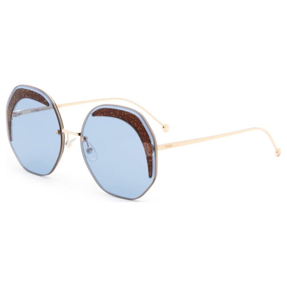 Fendi Blue Gold Ff0358/S Mvu Geometric Women Glass Sunglasses